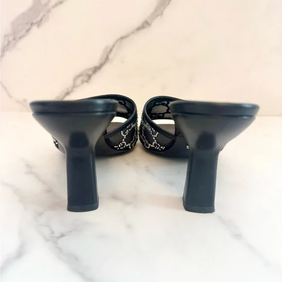 Gucci Black Demi Mesh Crystal Sandal Heels 38 - Picture 6 of 7